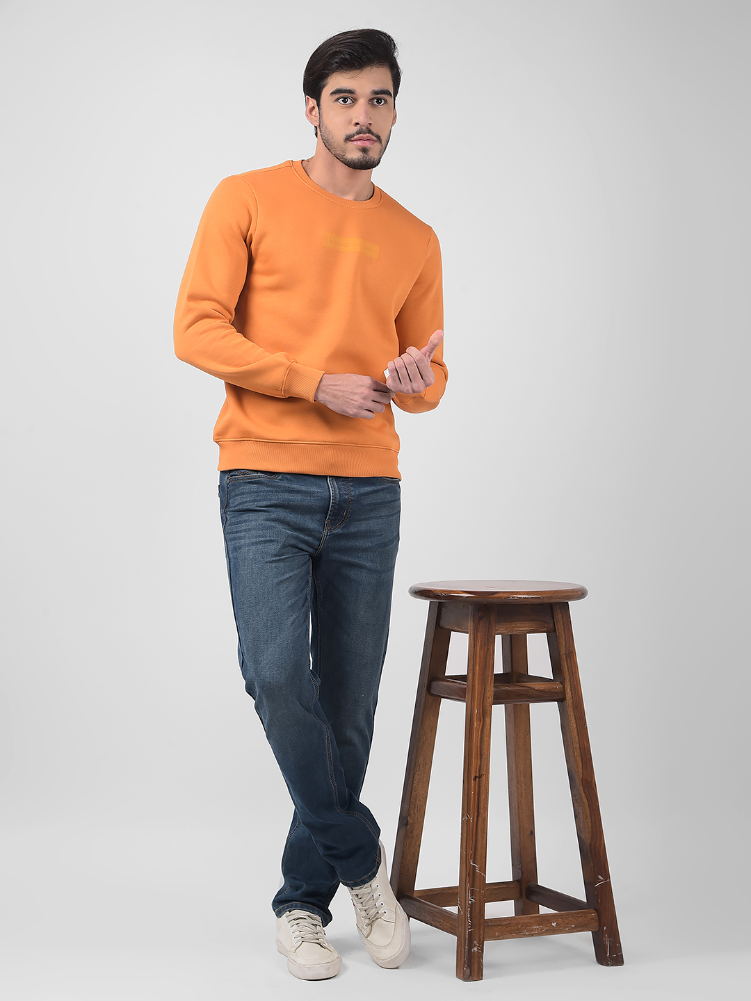 Numero Uno Men Solid Orange Sweat Shirt